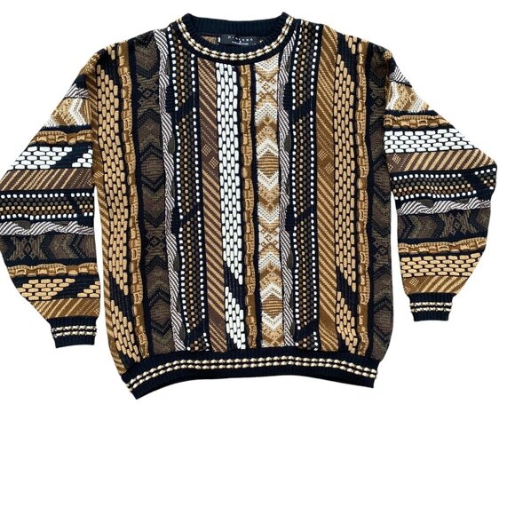 Vintage Protege Collection Stripe Coogi Style Sweater Brown 90s 3D Funky Knit-XL - Picture 14 of 14